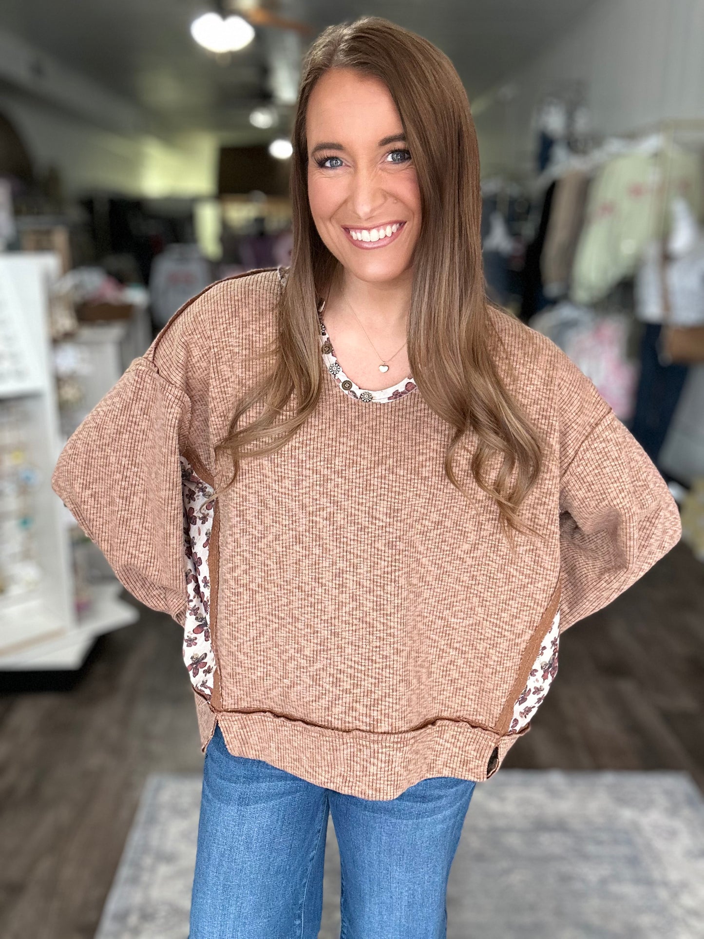 Walking on Main Oversized Top (Brown)