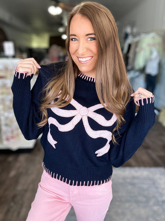 Gingham Ribbon Sweater (Simply Southern)