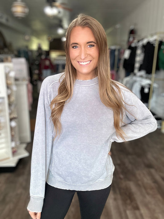 Make It Last Acid Wash Pullover (Sleet)