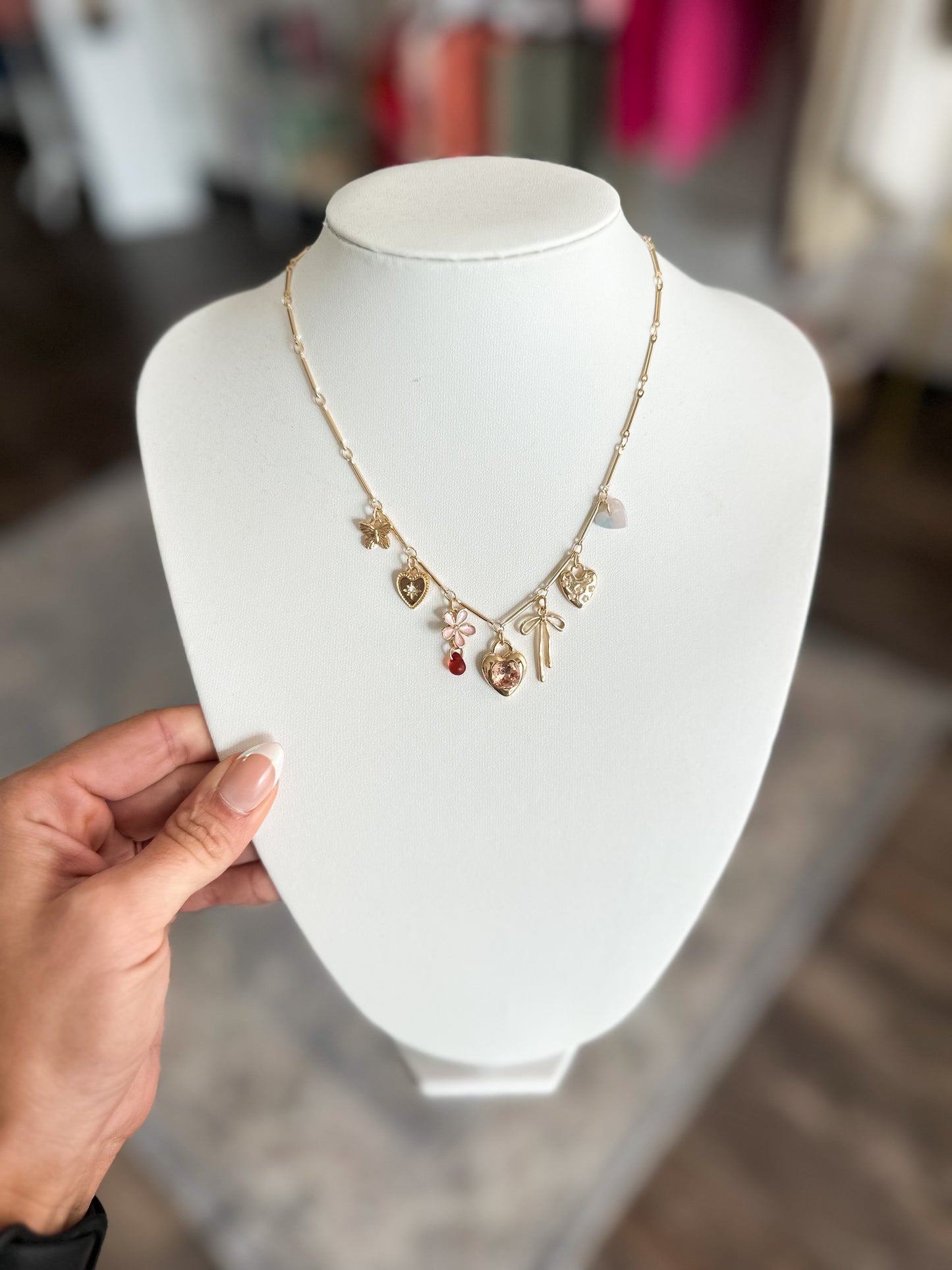 Heart & Floral Charm Necklace (Gold)