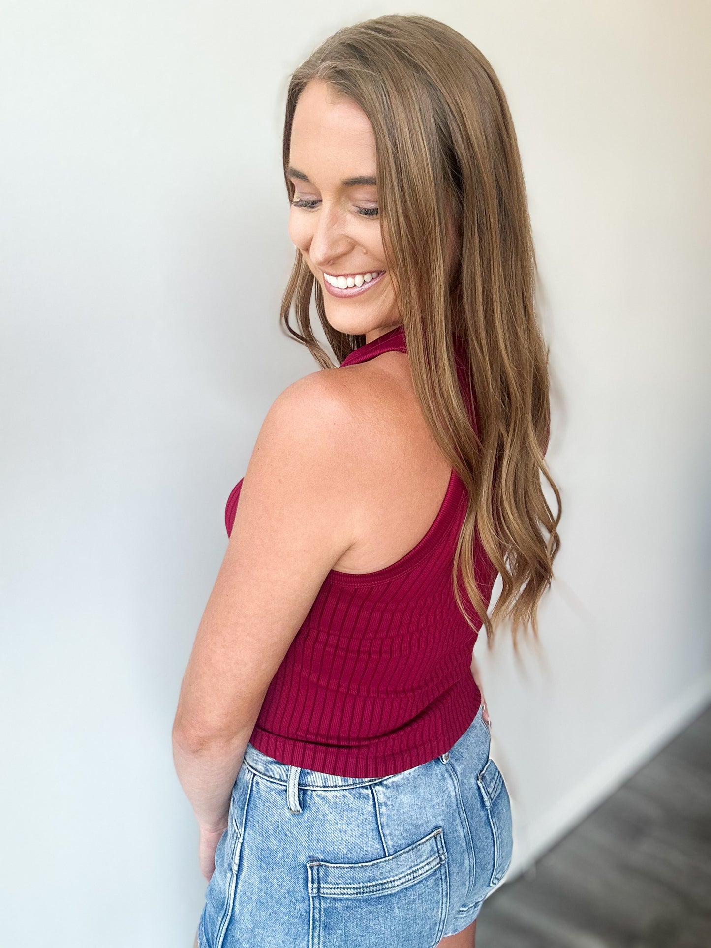 On The Town Ribbed Tank (Burgundy)