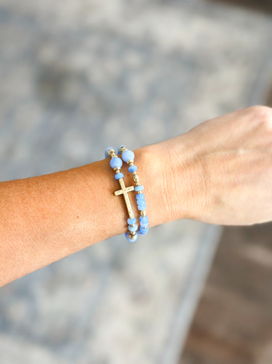 Beaded Cross Bracelet (Blue)