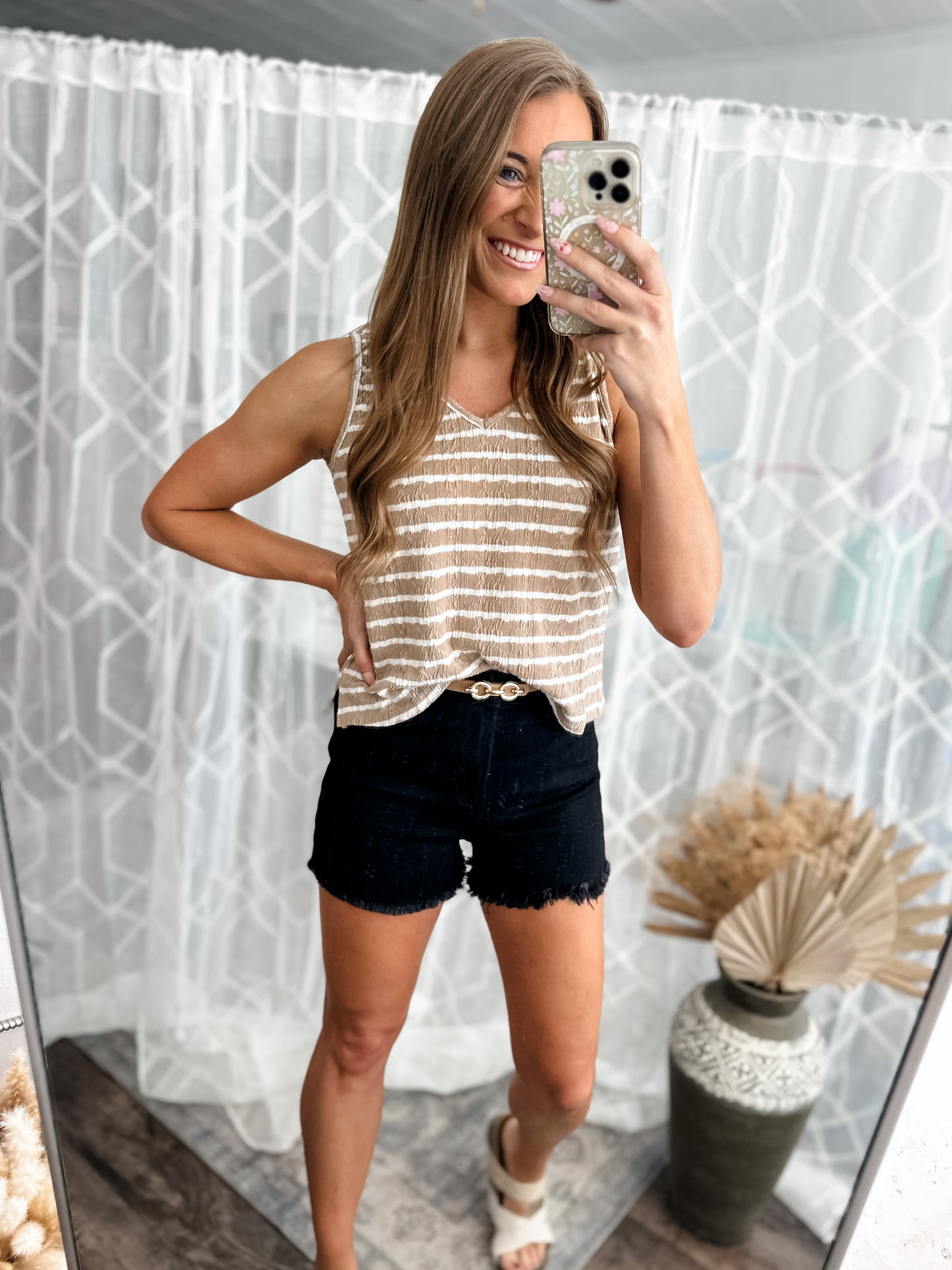 Callie Textured Striped Knit Tank