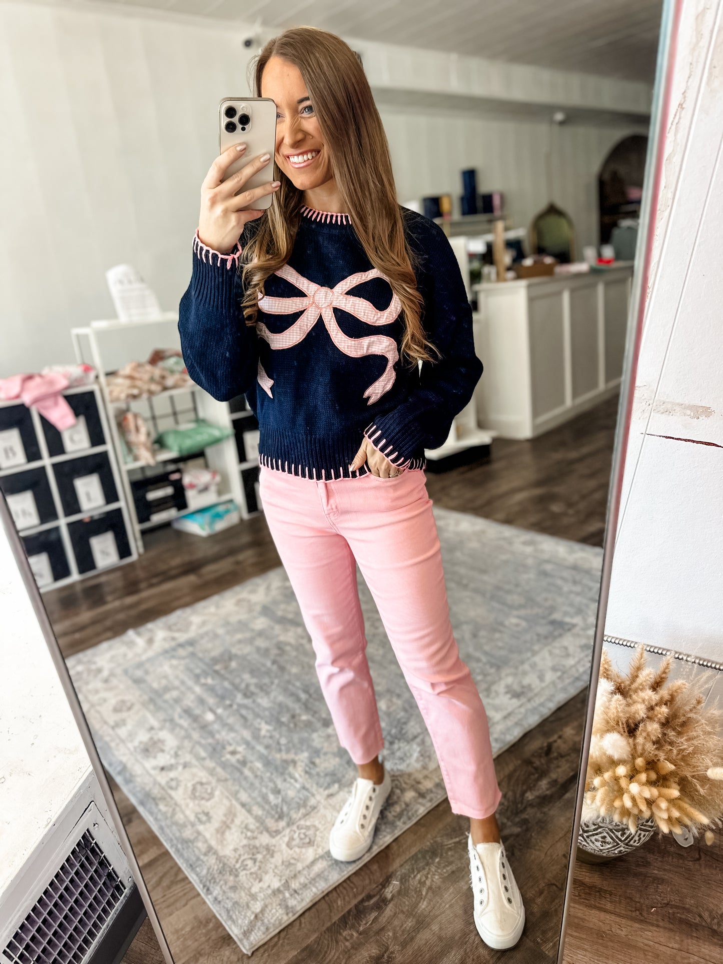 Gingham Ribbon Sweater (Simply Southern)