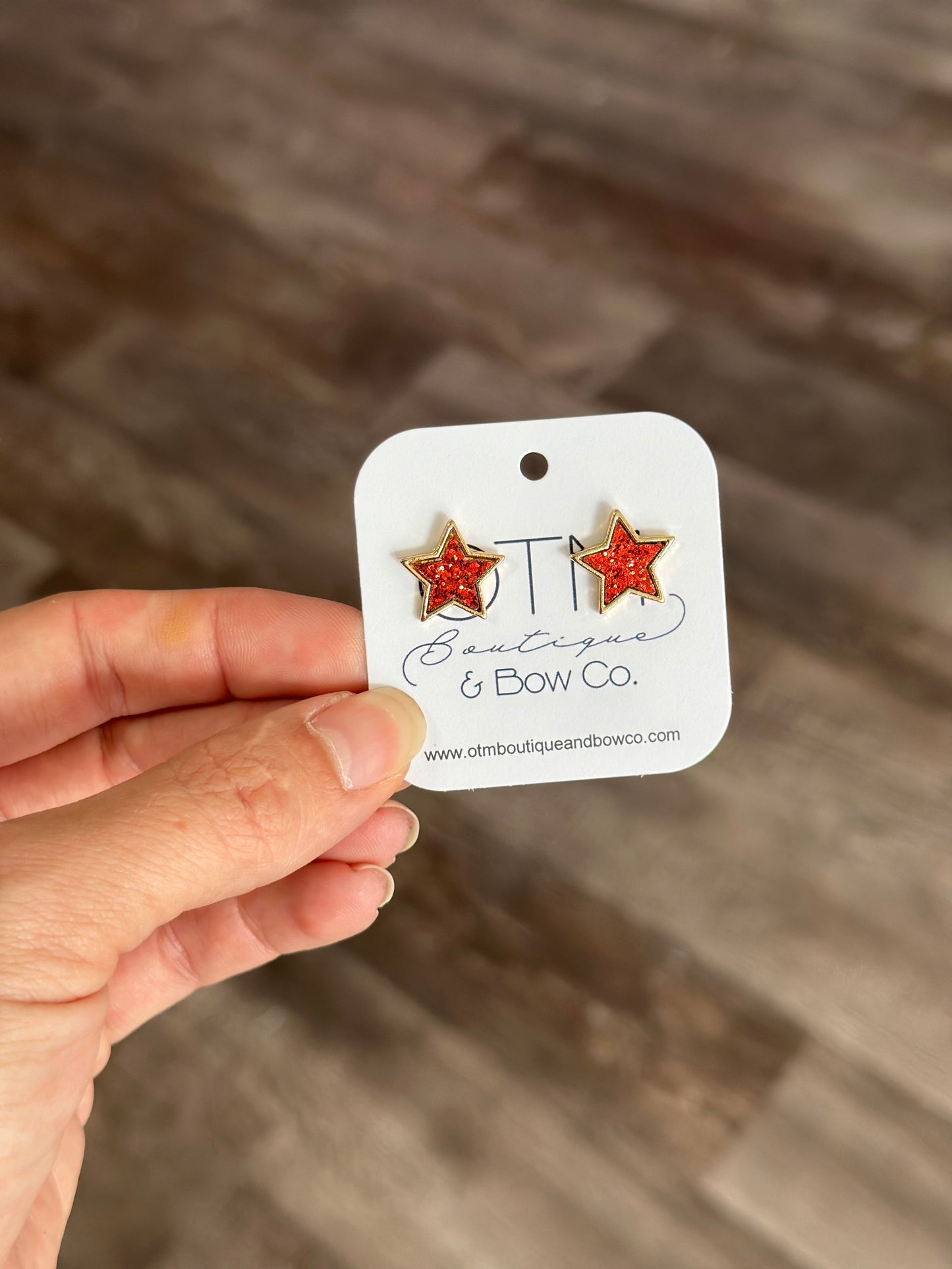 Glitter Star Studs - Red