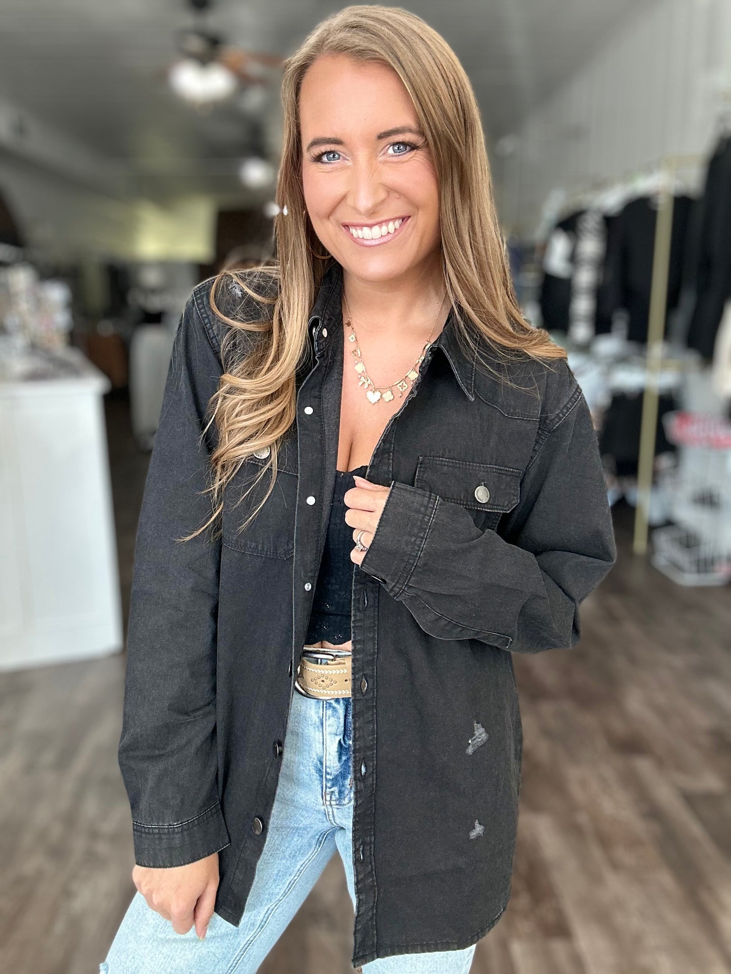 Making Moves Oversized Denim Button Down