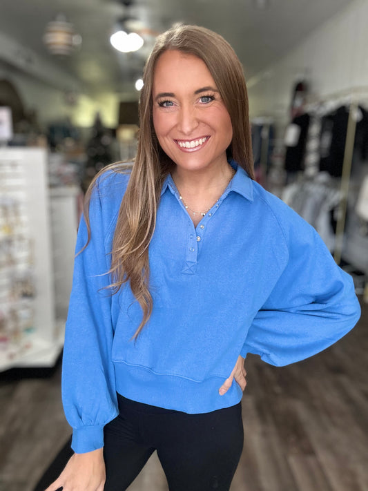 Becca Button Pullover (Marine) - Simply Southern