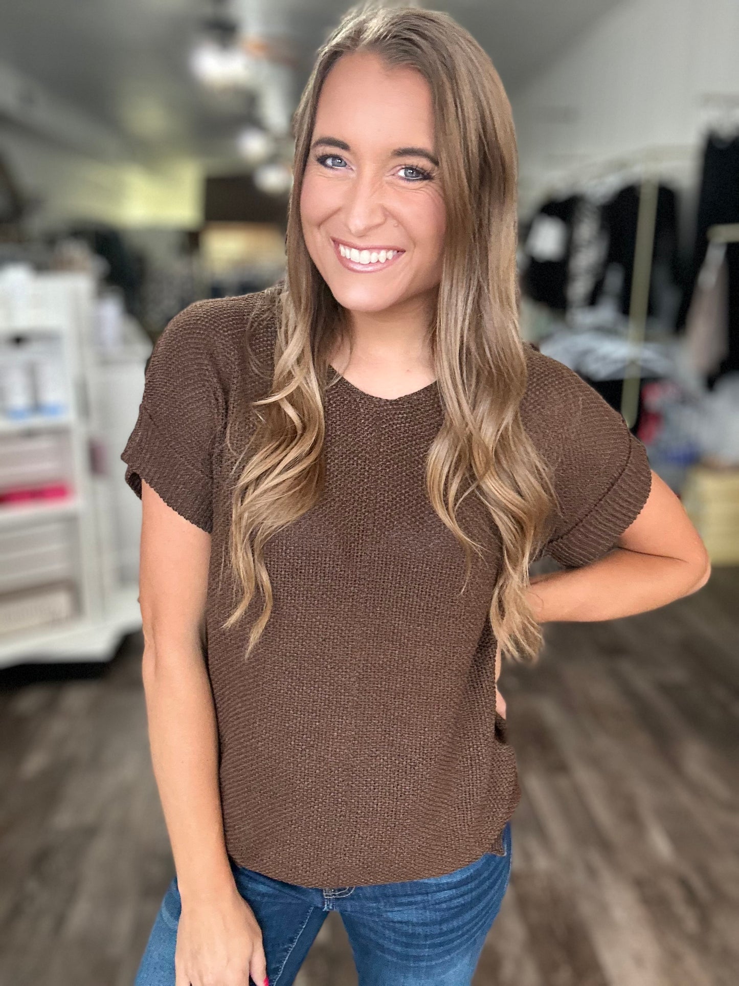 Hidden Gem Sweater Top - Brown