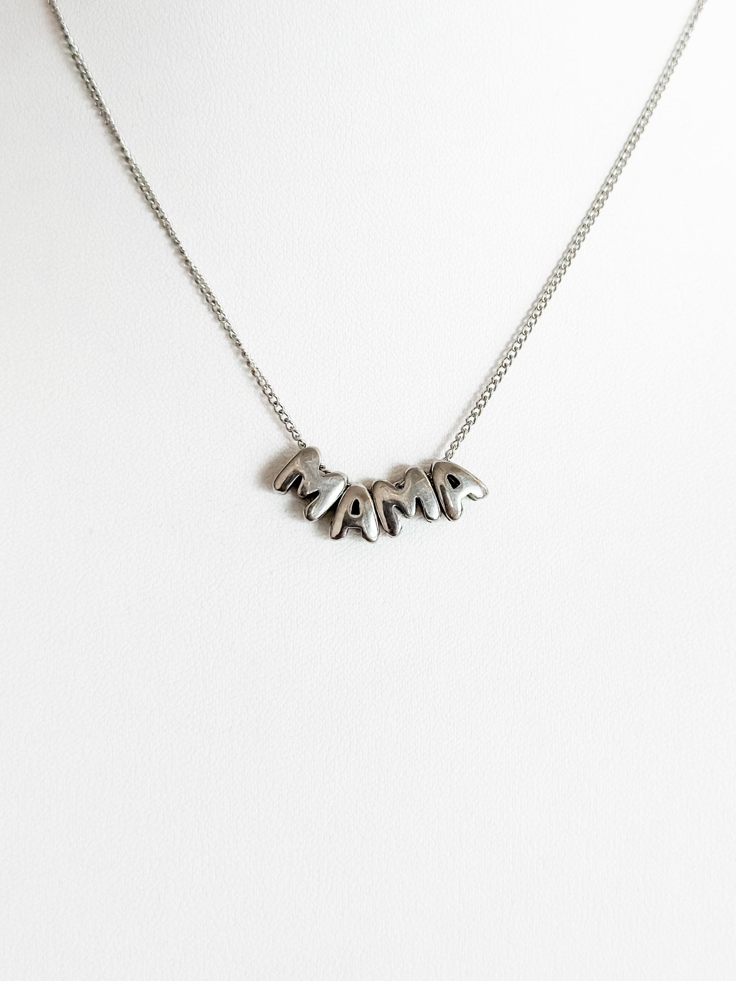 Mama Bubble Letter Necklace (Silver)