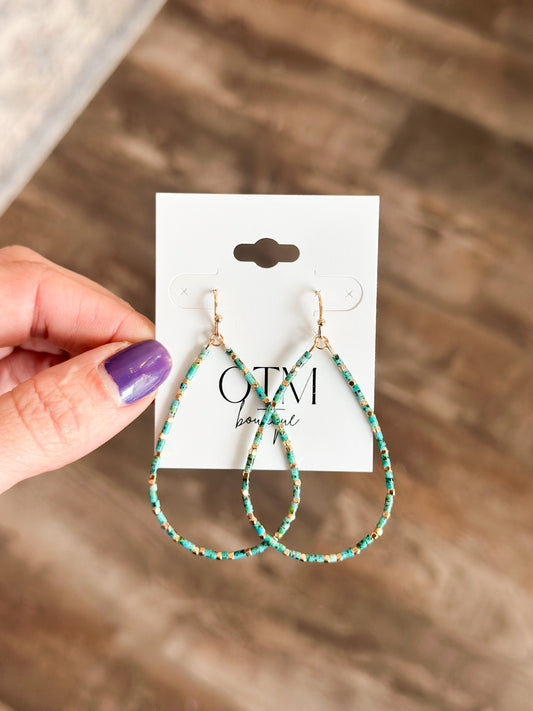 Seed Beaded Teardrop Earrings (Teal)