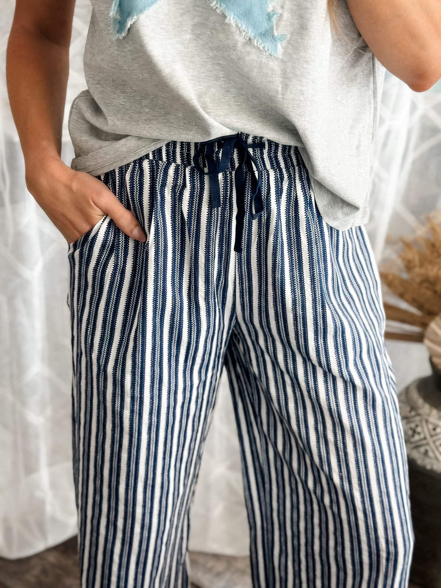 Carry On Striped Linen Style Pants