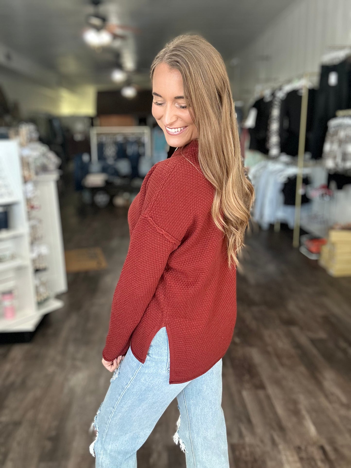 Falling For Comfort Knit Top - Rust
