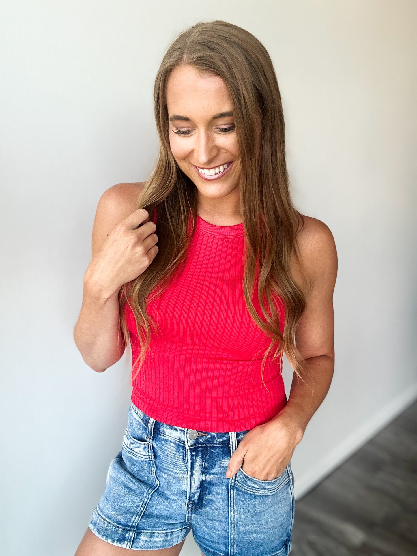 On The Town Ribbed Tank (Red)