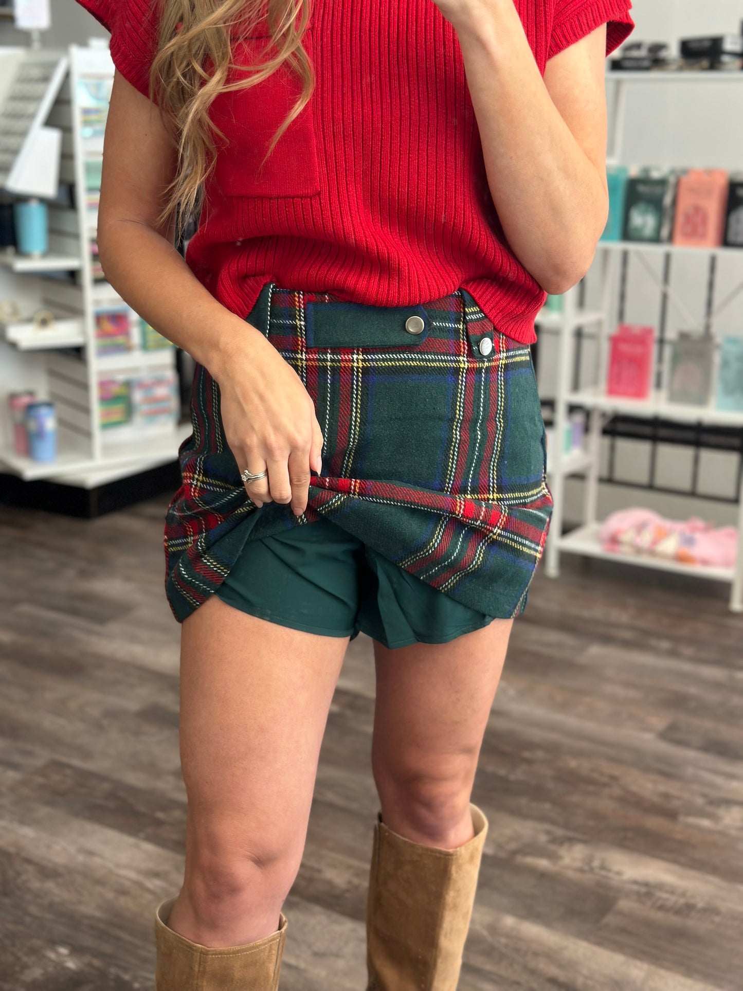 Happy Holidays Plaid Skort