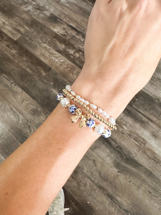 Blue Ceramic Bow Bracelet