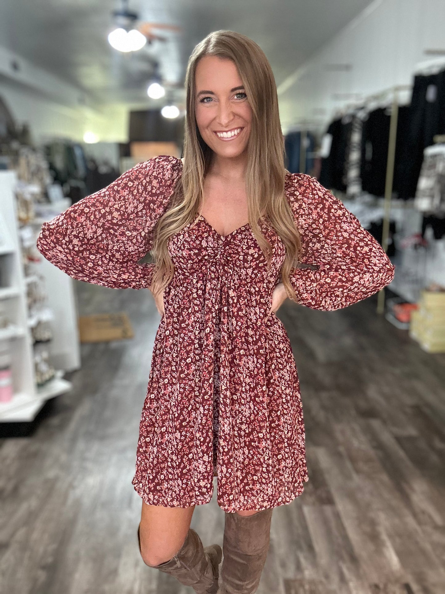 Twirl Me Around Floral Dress - Burgundy