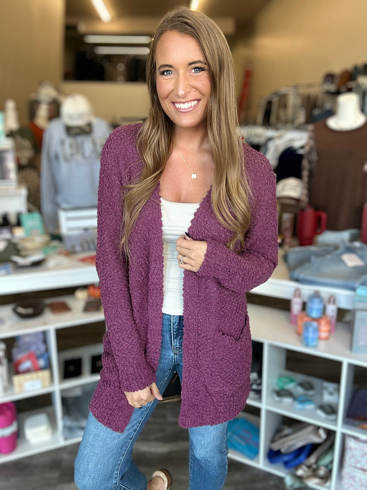 Hannah Popcorn Cardigan (Plum)
