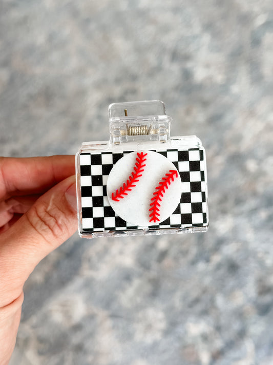 Checkered Baseball Claw Clip