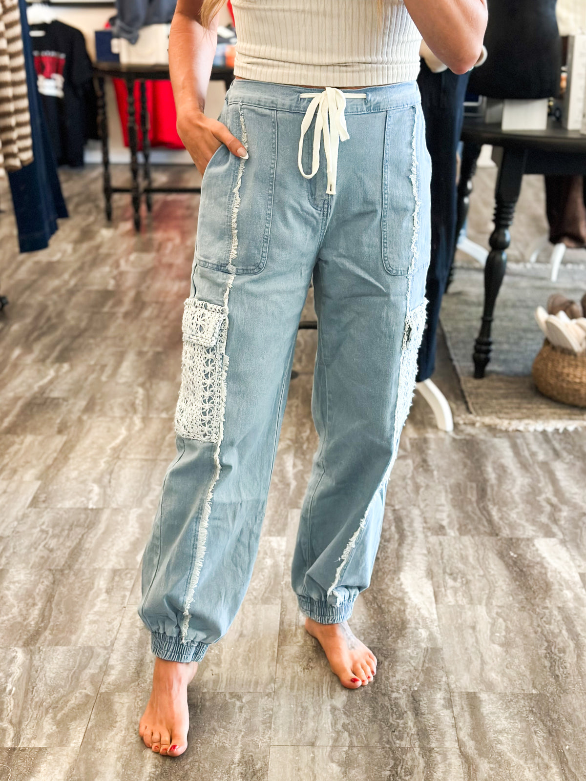 Harper Denim & Lace Joggers
