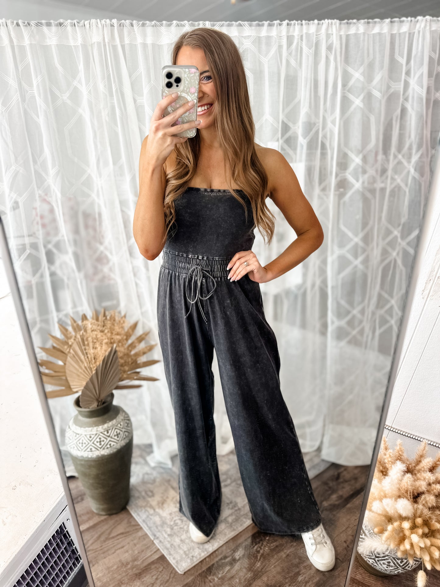 Hard to Love Strapless Jumpsuit (Ash Black)