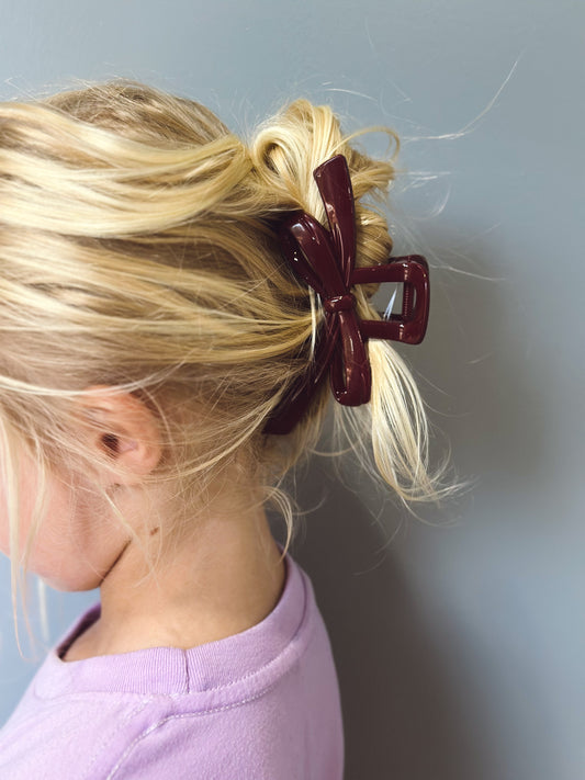 Dainty Bow Clip - Maroon