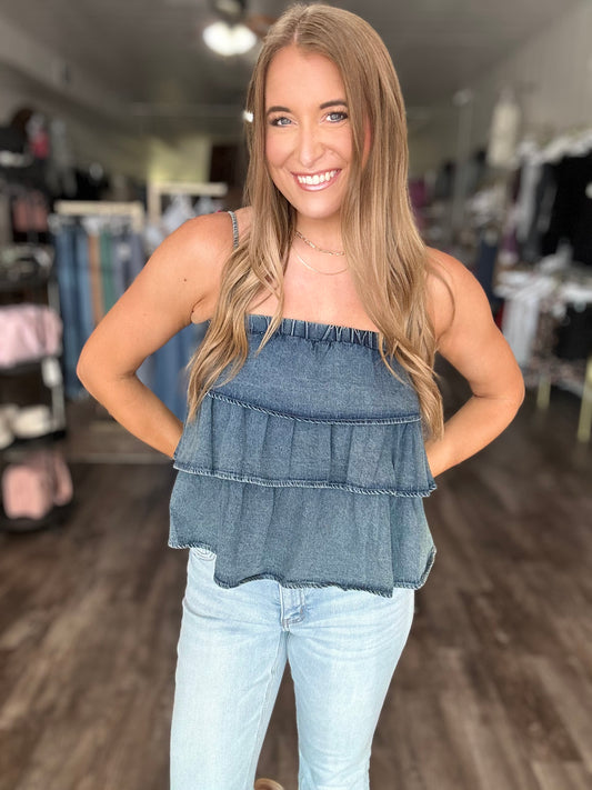 True To Yourself Tiered Denim Top