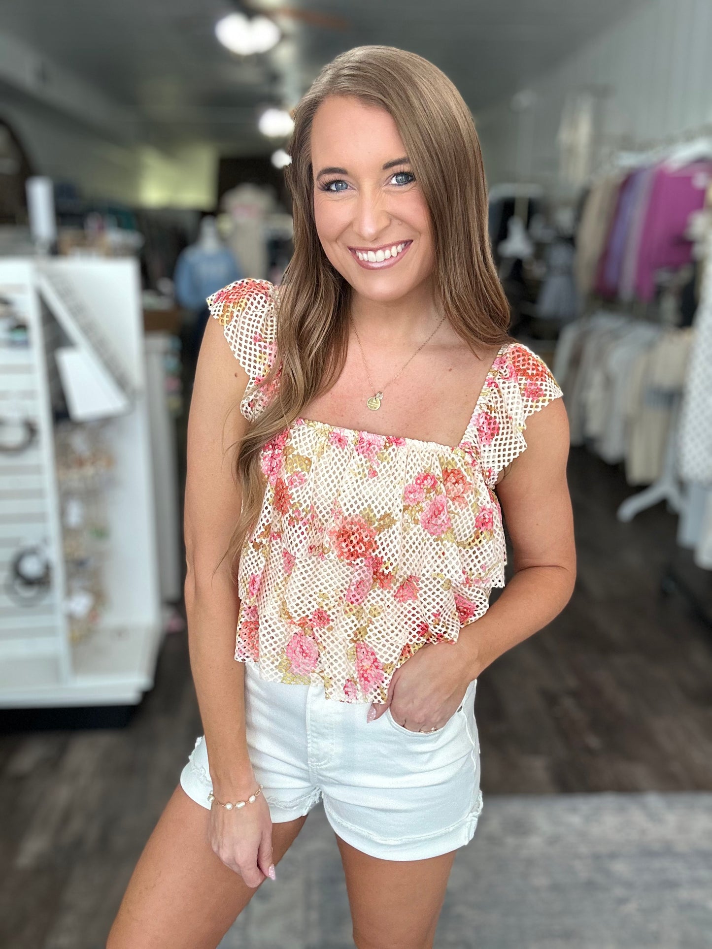 This is It Floral Mesh Tiered Top