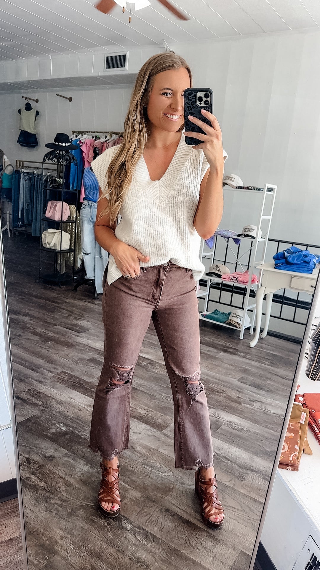 Cecilia Destroyed Denim - Mahogany