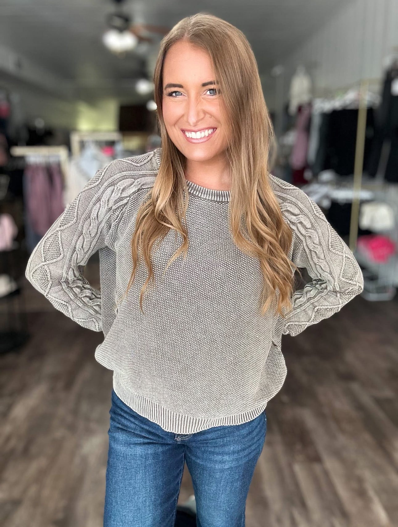 Talk of the Town Cable Sleeve Sweater - Mocha