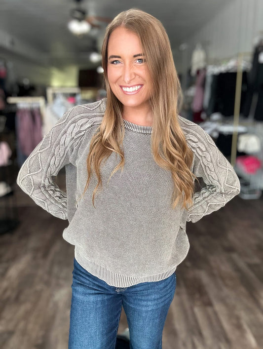 Talk of the Town Cable Sleeve Sweater - Mocha