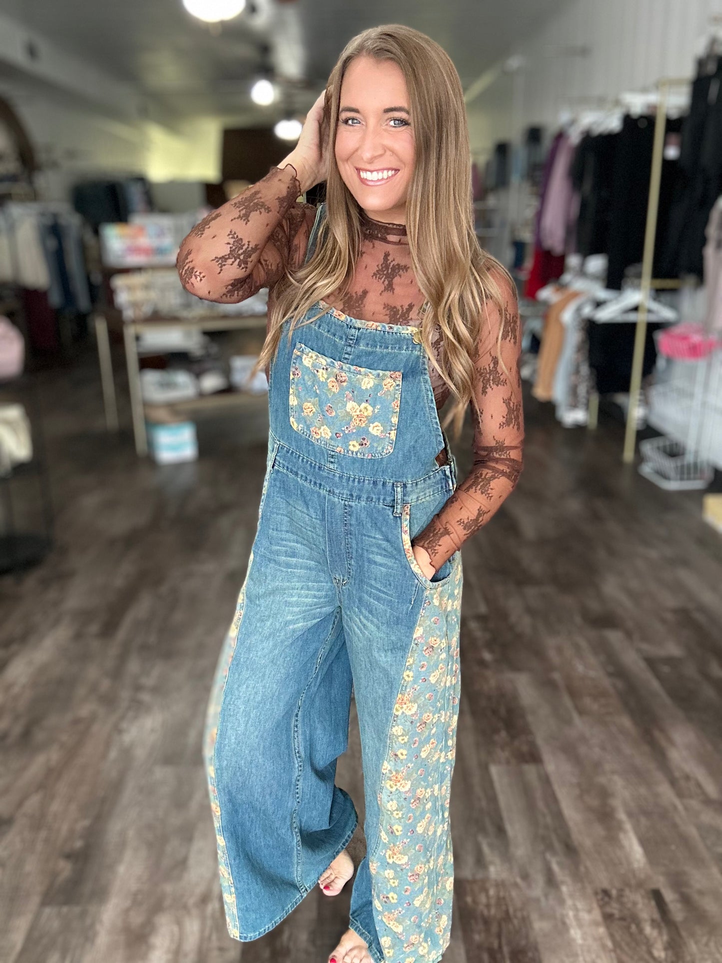 RESTOCK Wild Soul Floral Denim Overalls