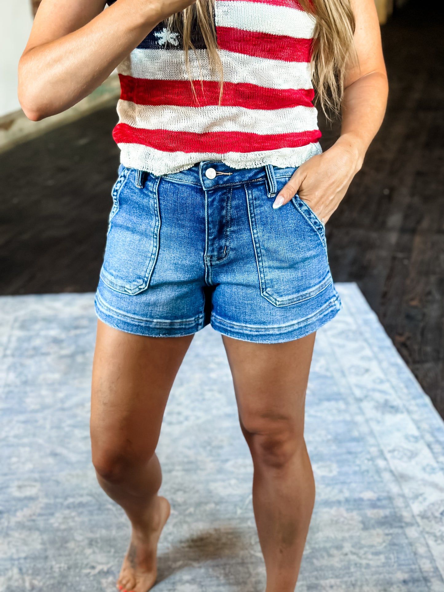 Mercedes Patch Pocket Denim Shorts