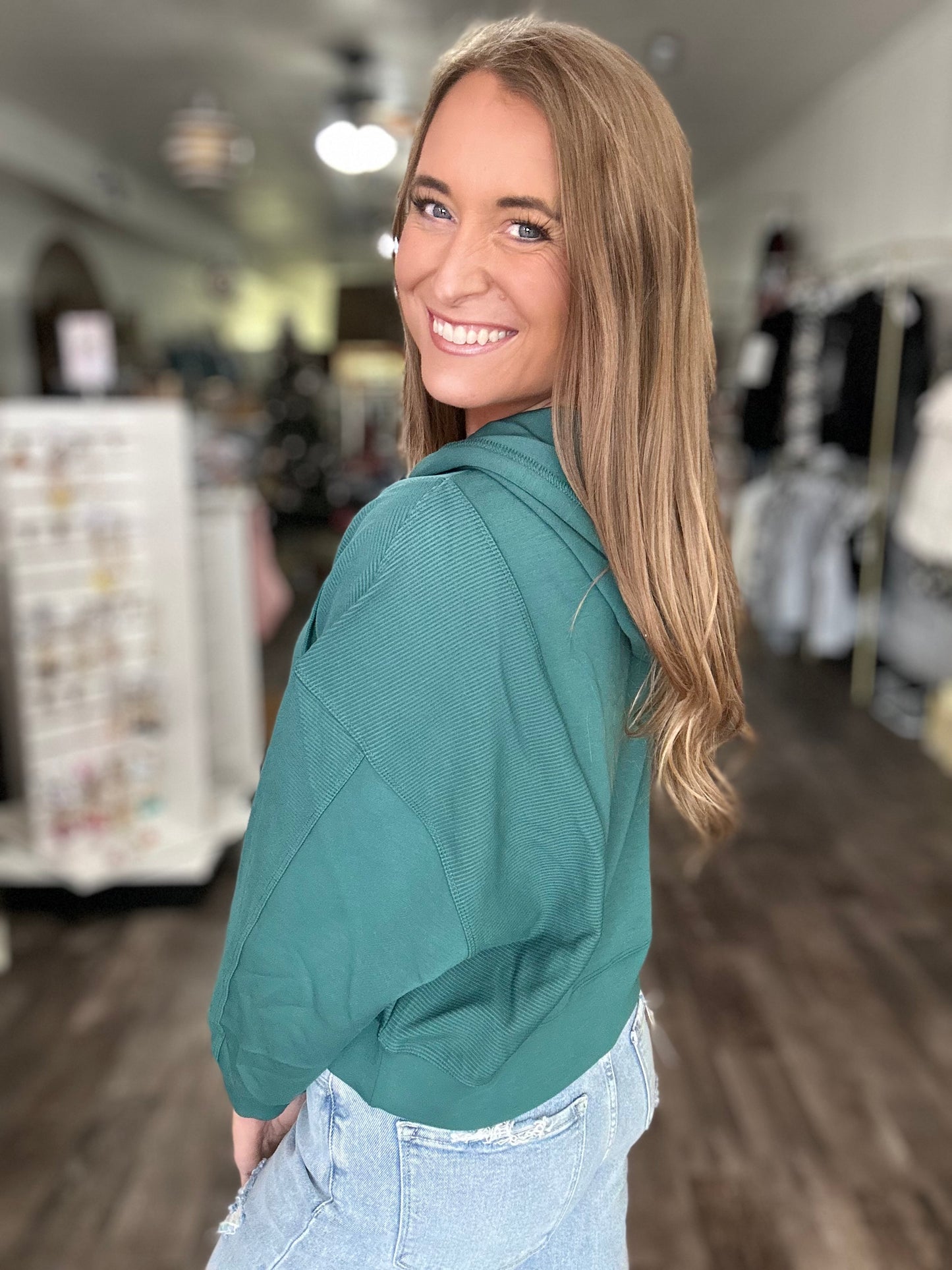 Parker Hooded Contrast Pullover (Jade) - Simply Southern