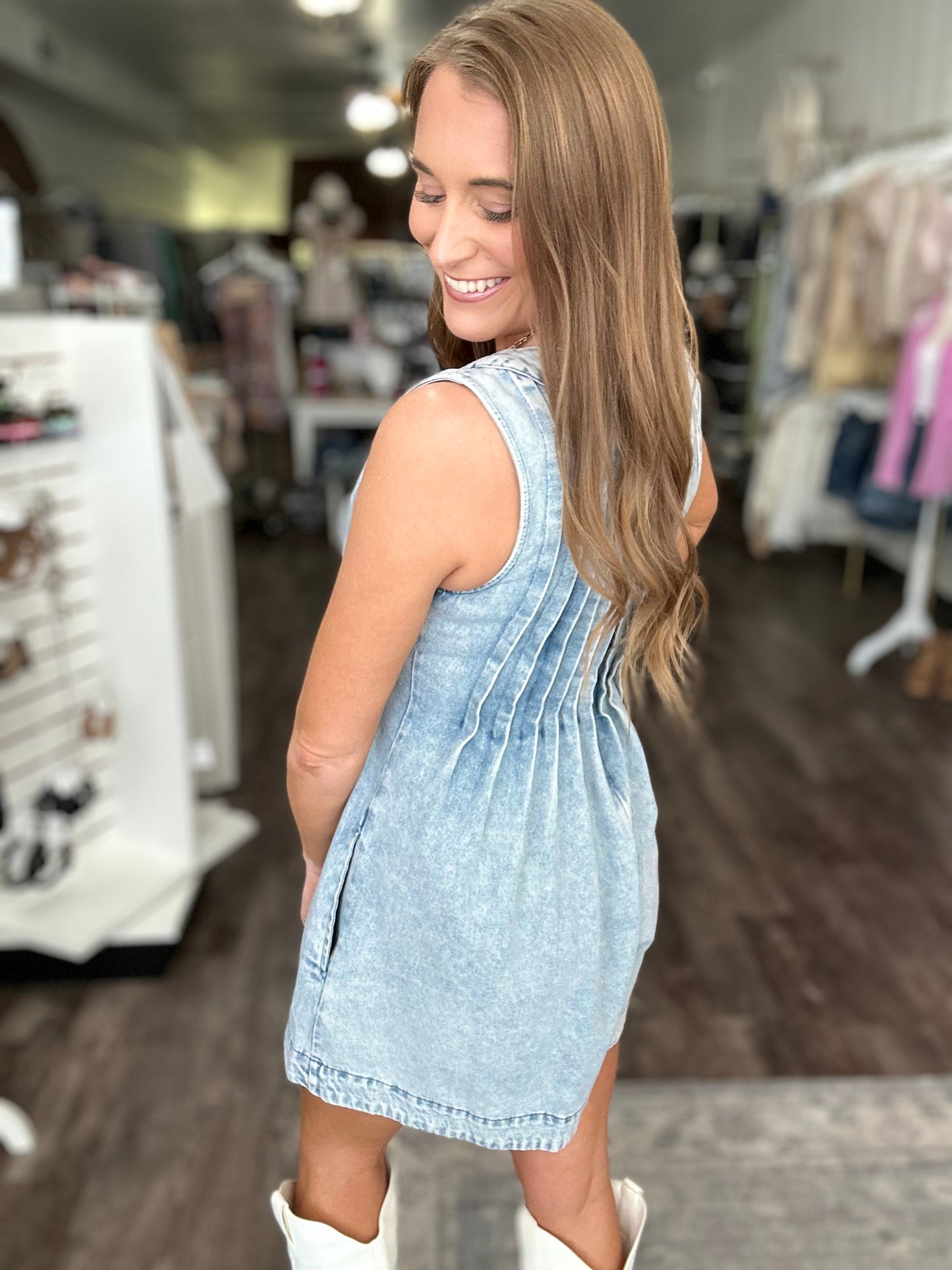 Country Nights Pleated Denim Romper