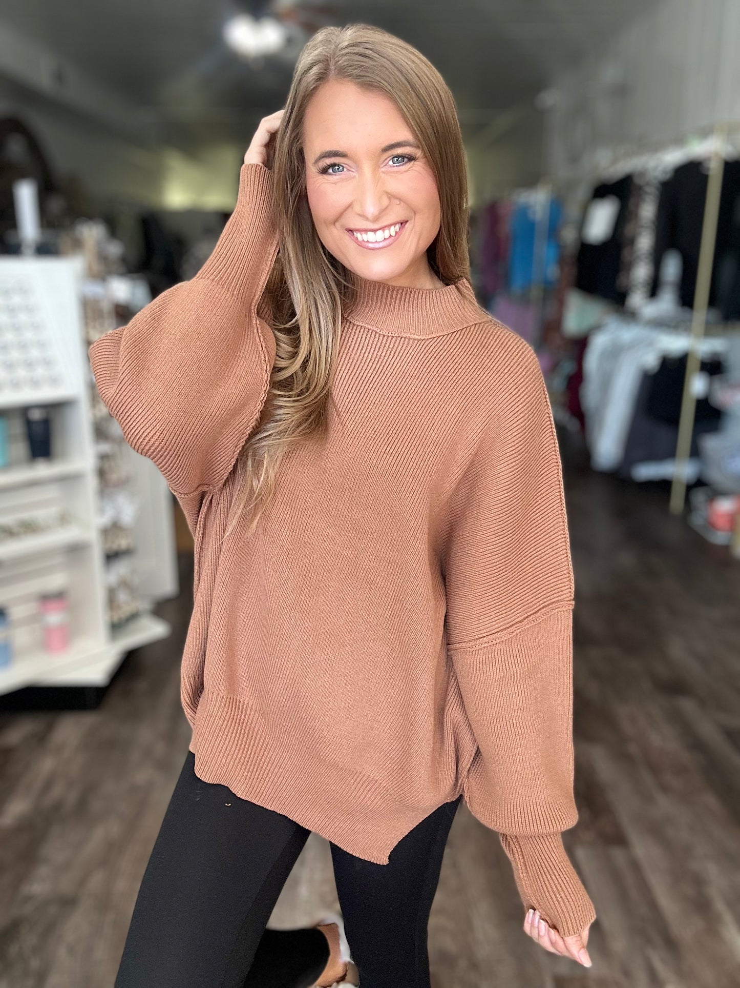 Daydreamer Oversized Mock Neck Sweater - Camel