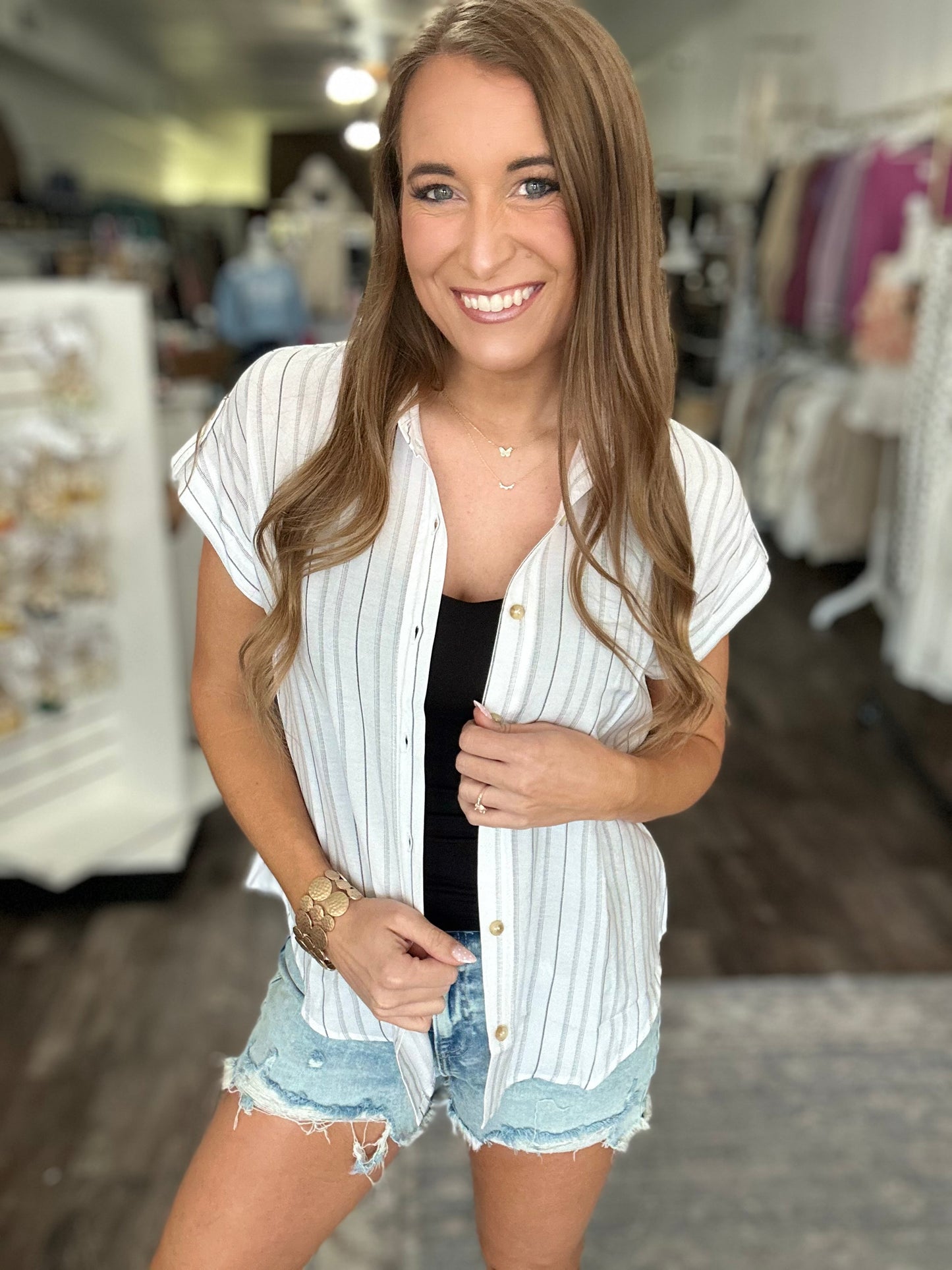 Take The Moment Striped Button Down