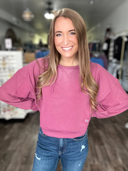 Parker Hooded Contrast Pullover (Plum) - Simply Southern