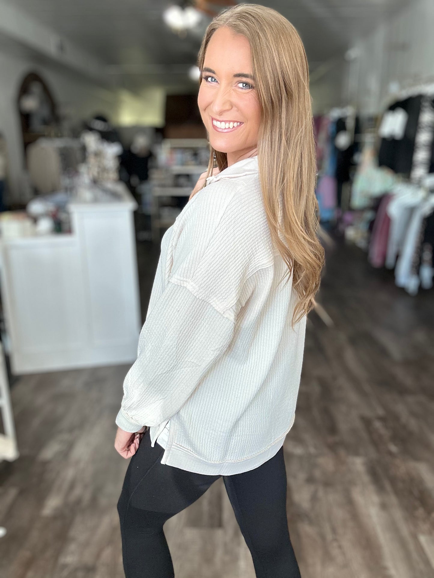 On My Own Time Waffle Knit Top - Cream