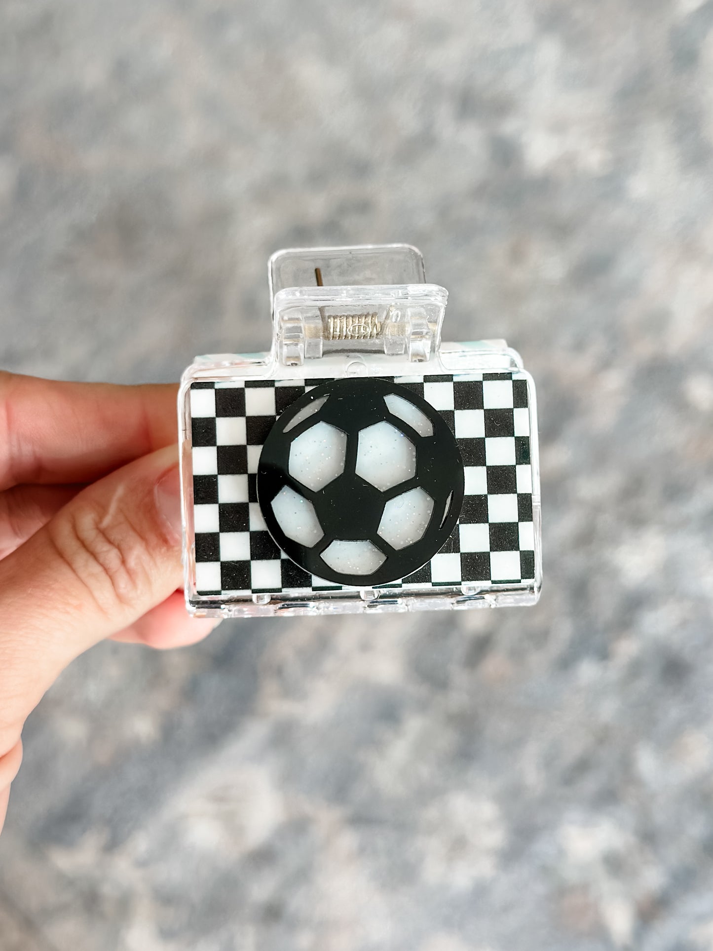 Checkered Soccer Claw Clip