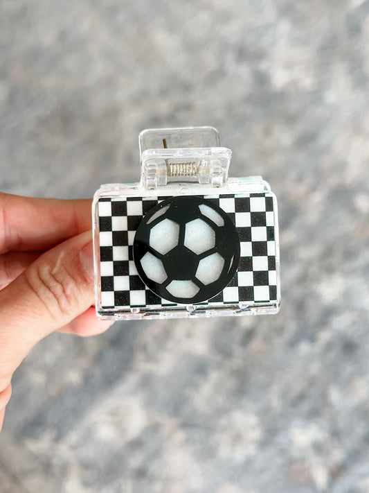 Checkered Soccer Claw Clip