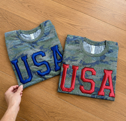 USA Metallic Puff Print Graphic Tee (Red)