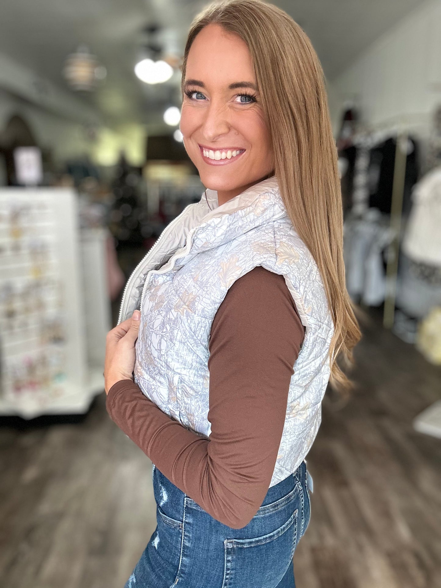 RESTOCK Keep Calm Camo Puffer Vest - Simply Southern