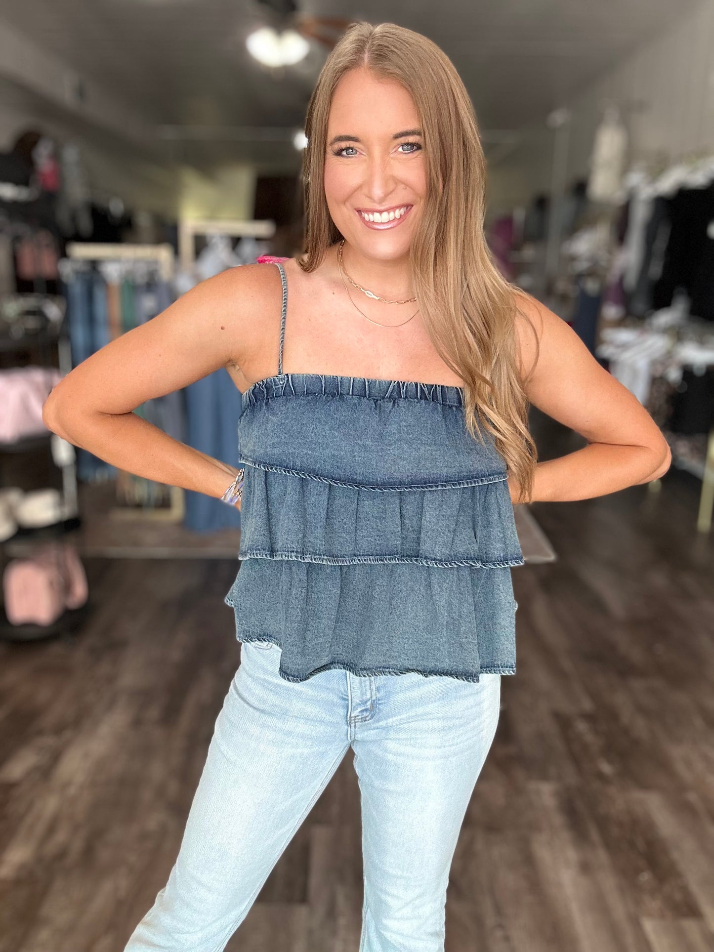 True To Yourself Tiered Denim Top