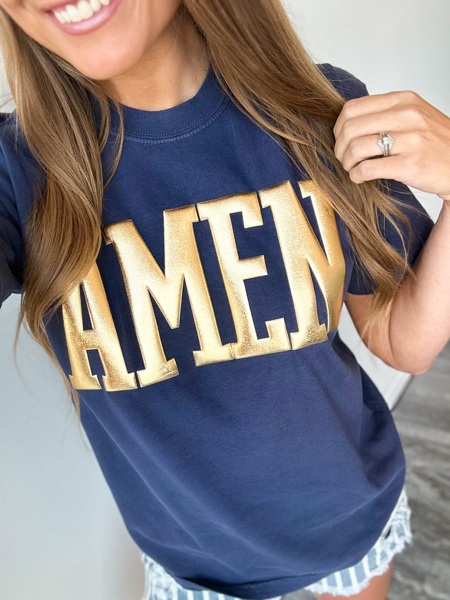 AMEN Metallic Puff Print Graphic Tee
