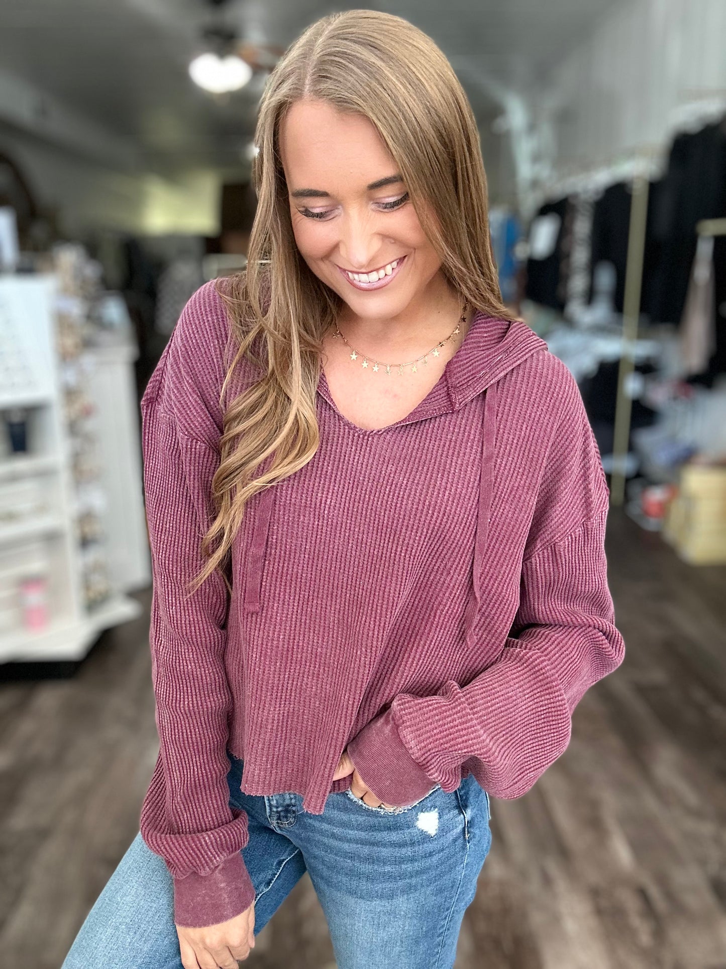 Easy Decisions Slouchy Waffle Knit Top - Eggplant
