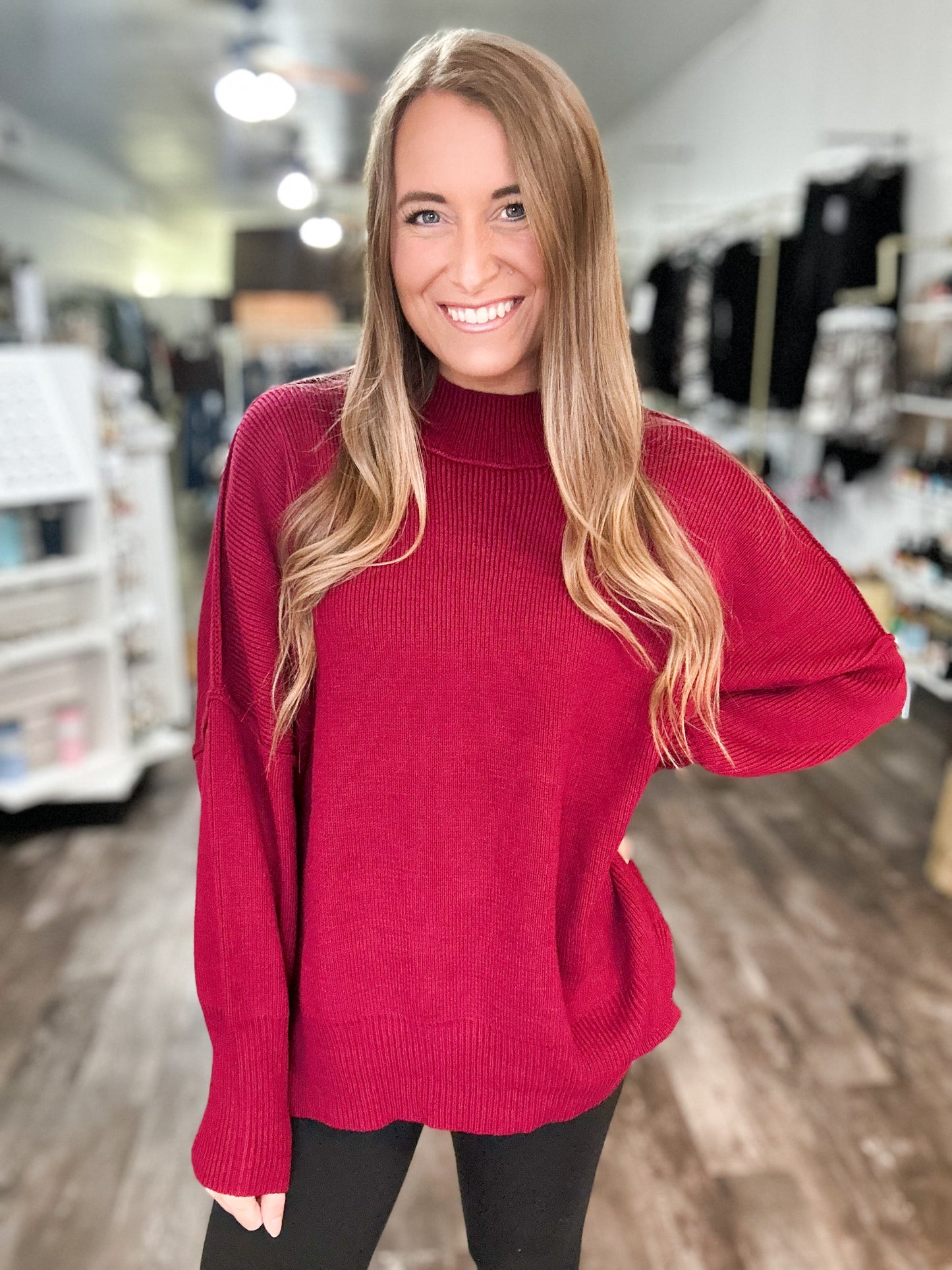 Daydreamer Oversized Mock Neck Sweater - Cabernet