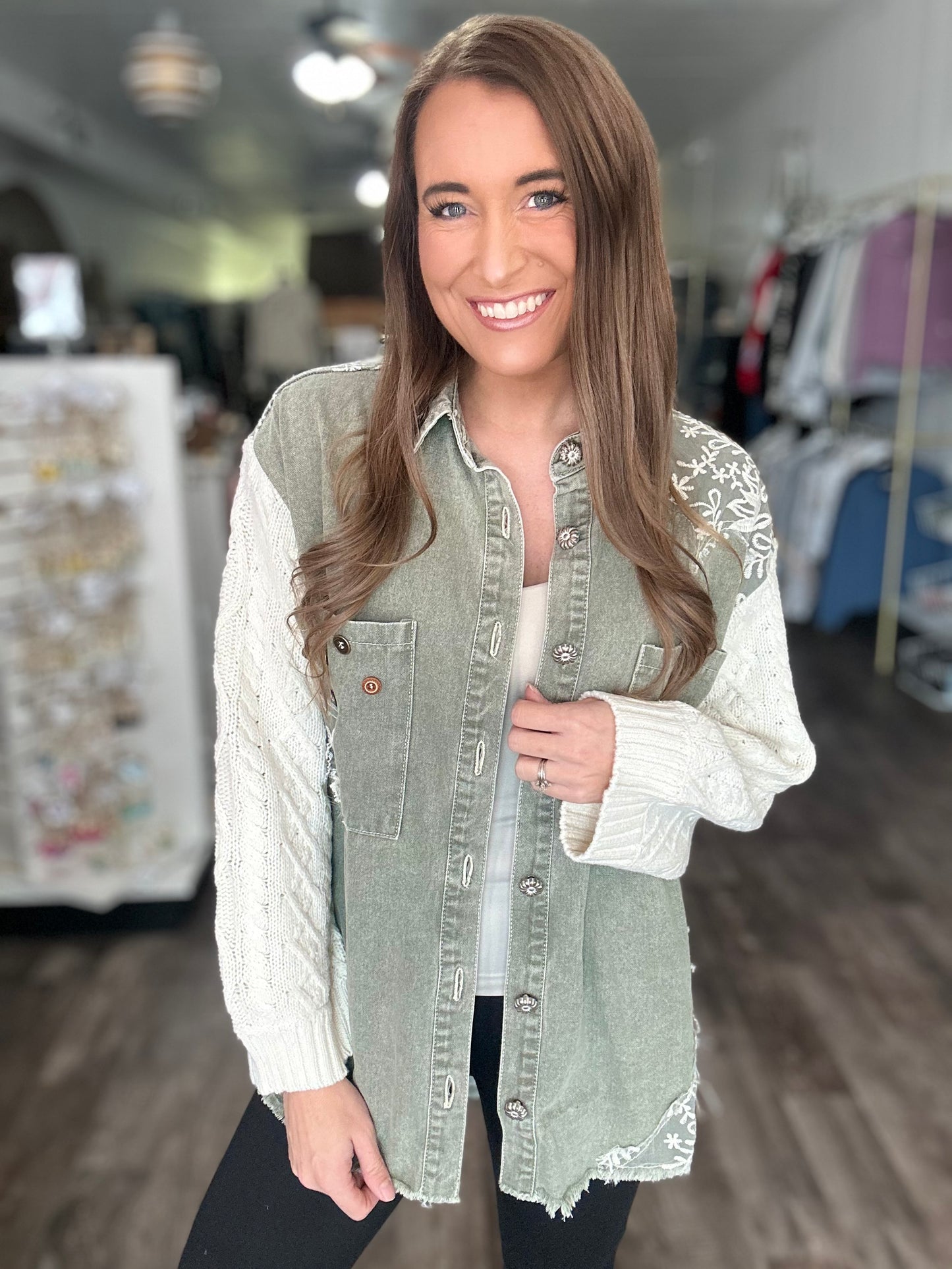 All My Love Sweater Sleeve Shacket (Olive)