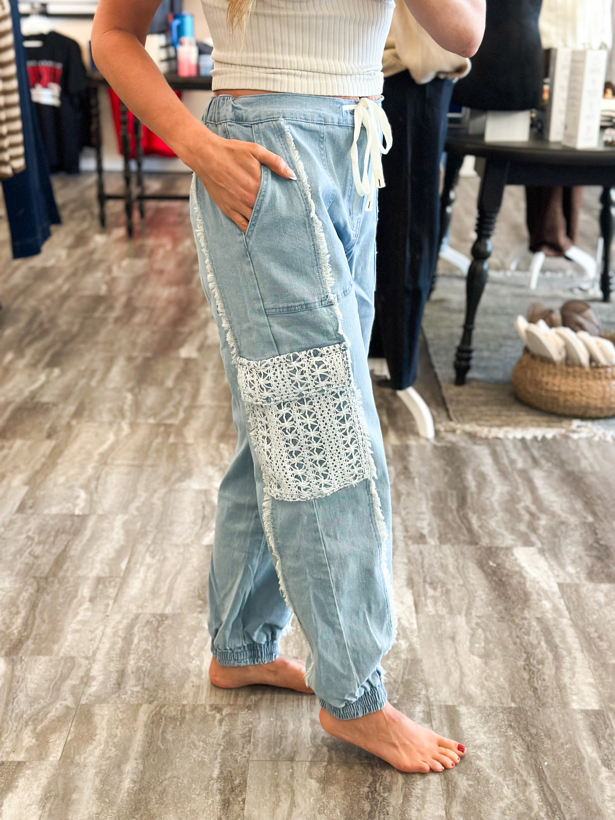 Harper Denim & Lace Joggers