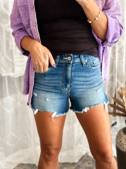 Carly Split Hem Denim Shorts