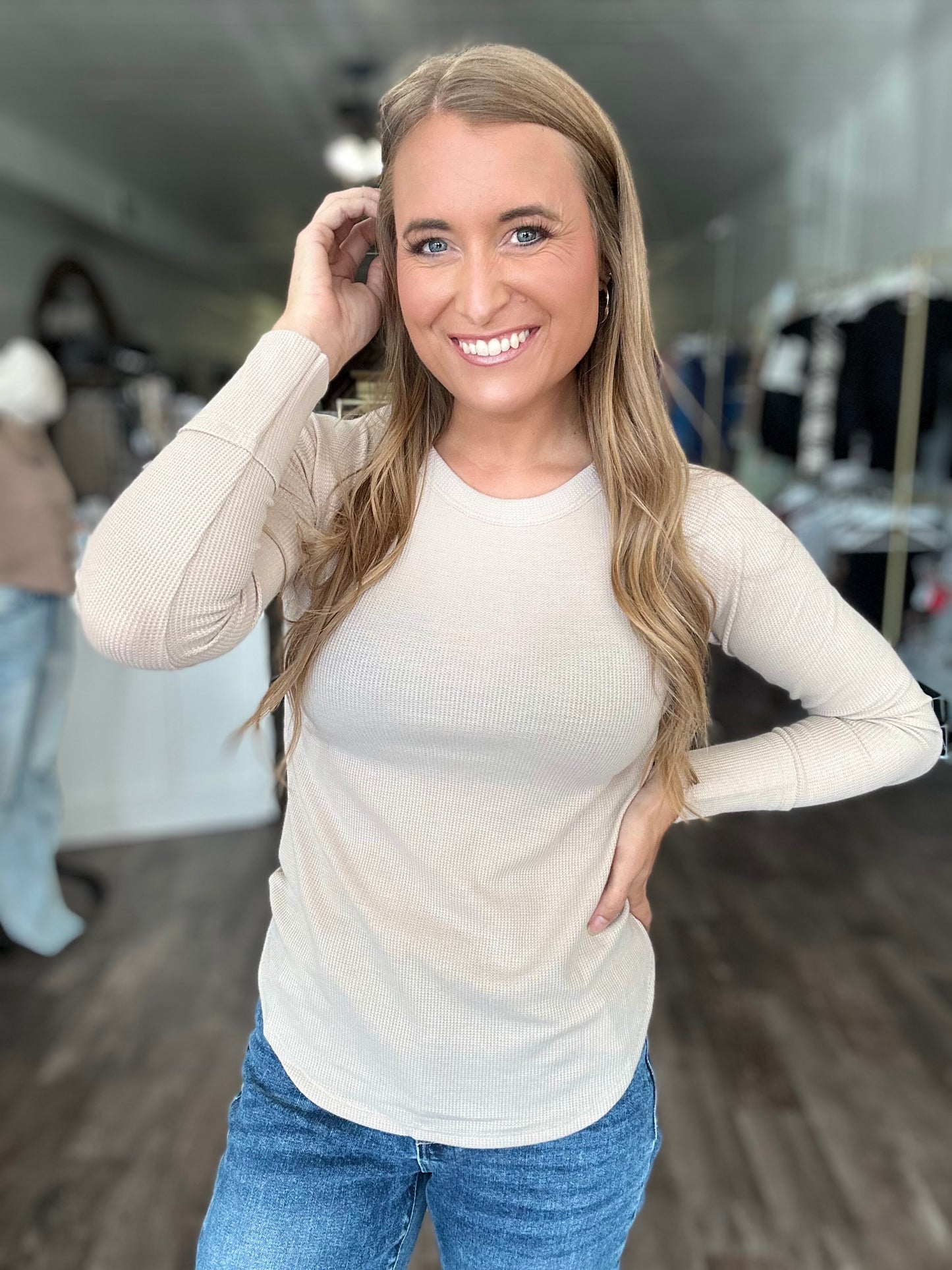 Always Around Waffle Knit Top - Beige